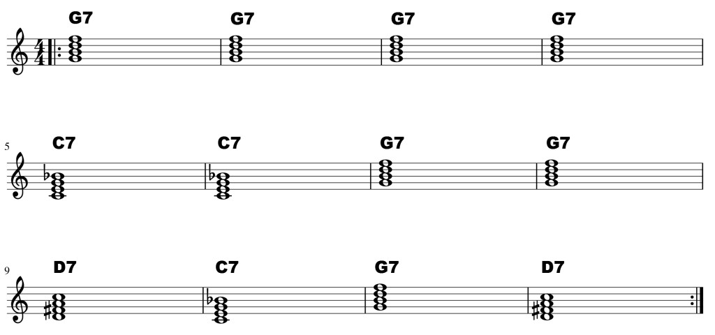 Blues Progression Chords in G
