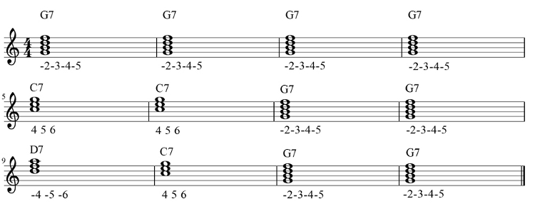 The Blues Chords in G - Music and Harmonica Tabs